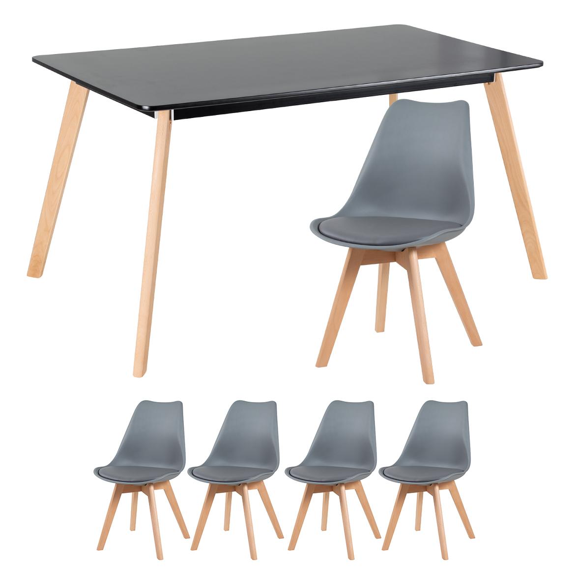 Mesa De Jantar Retangular 80 X 140 Cm Preto + 4 Cadeiras Estofadas Leda Cinza Escuro