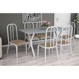 Conjunto de Mesa Miame 150 cm com 6 Cadeiras Madri Branco e Nature Bege