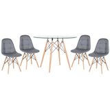 KIT - Mesa de vidro Eames 100 cm + 4 cadeiras estofadas Eames Eiffel Botonê - Cinza escuro