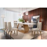 Sala de Jantar Lara 180, Tampo de Vidro, 6 Cadeiras em Veludo