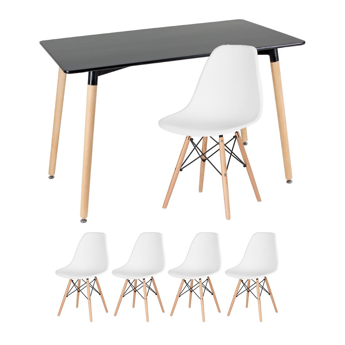 Kit - Mesa Retangular Eames 60 X 120 Cm Preto + 4 Cadeiras Eiffel Dsw Branco