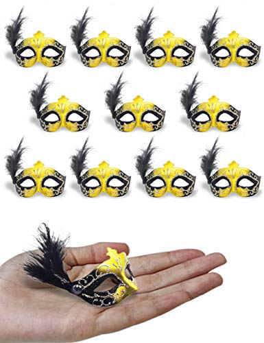 Mini Máscara Decoração De Festa - Yiseng 12pcs Black Feather Mardi Gras Máscara Presente Novidade