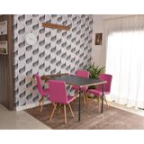 Conjunto De Mesa Dobrável Retrátil 1,40 Preto/noronha + 4 Cadeiras Gomos - Rosa