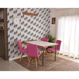 Conjunto De Mesa Dobrável Retrátil 1,40 Branco/noronha + 4 Cadeiras Gomos - Rosa