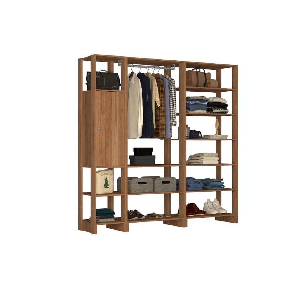 Closet Multi Yes Com Cabideiro Porta E 12 Prateleiras Nova Mobile