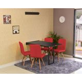 Conjunto De Mesa Dobrável Retrátil 120 X 75 Preta + 4 Cadeiras Gomos - Vermelha