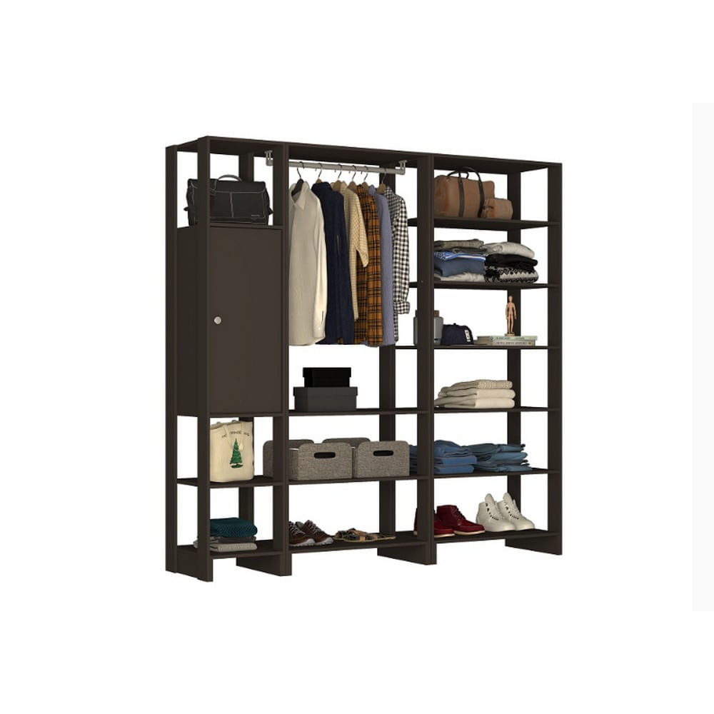 Closet Multi Yes Com Cabideiro Porta E 12 Prateleiras Nova Mobile