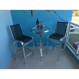 Jogo Mesa Bistro 2 Banquetas Tela Sling E Aluminio Varanda