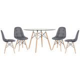 Mesa Eames Com Tampo De Vidro 120 Cm + 4 Cadeiras Estofadas Eiffel Botonê Cinza Escuro