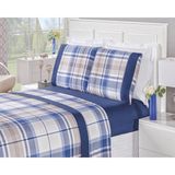 Jogo De Cama Naturale 200 Fios Queen Xadrez Azul 04 Peças