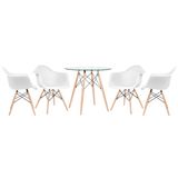 Kit - Mesa Redonda De Vidro Eames 80 Cm + 4 Cadeiras Eiffel Daw Branco
