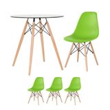 Mesa Redonda Eames Com Tampo De Vidro 70 Cm + 3 Cadeiras Eiffel Dsw Verde Claro