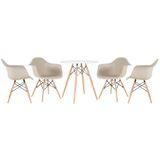 Kit - Mesa Eames 70 Cm Branco + 4 Cadeiras Eiffel Daw Com Braços Nude