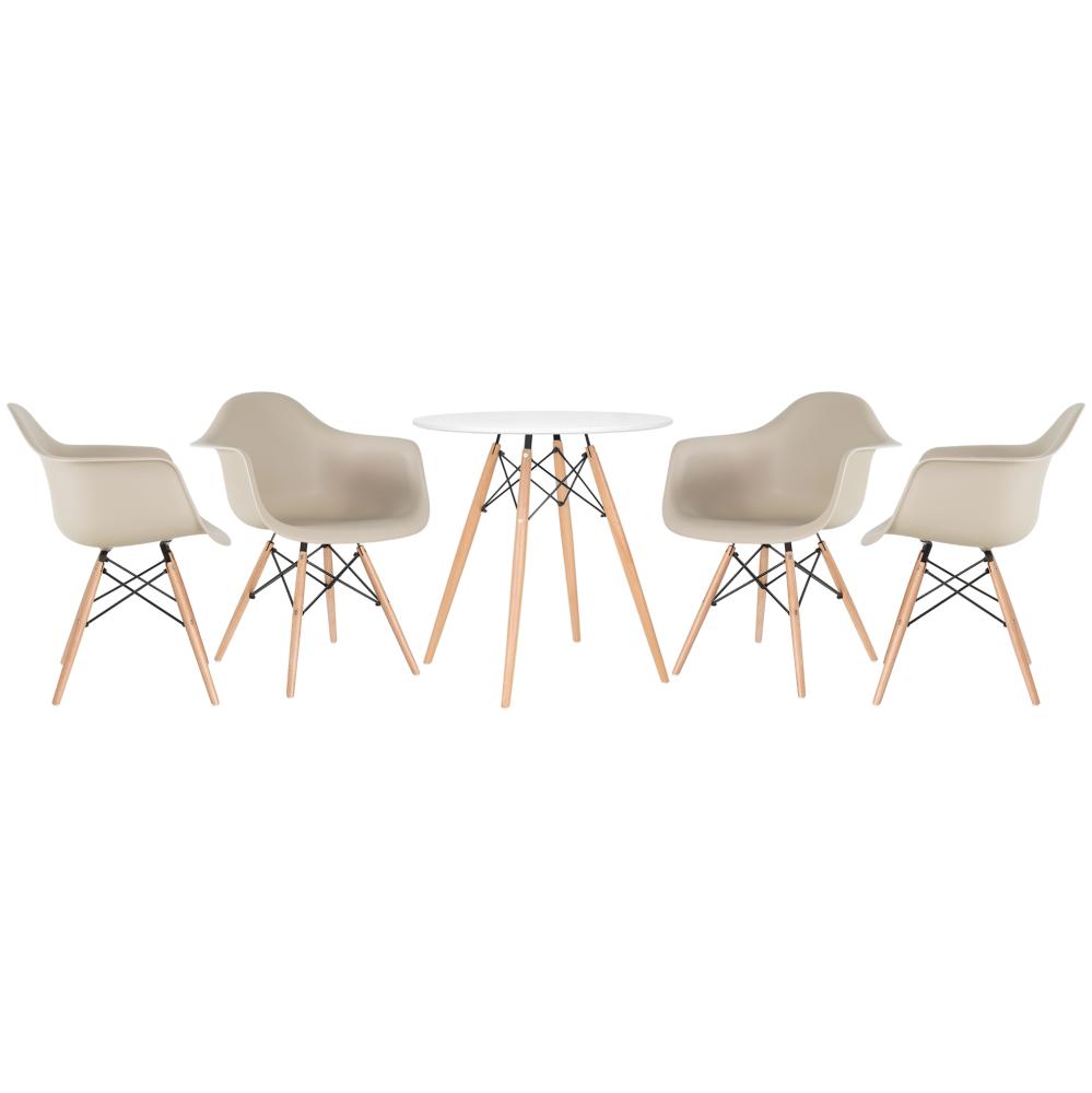 Kit - Mesa Eames 70 Cm Branco + 4 Cadeiras Eiffel Daw Com Braços Nude