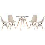 Mesa Redonda Eames Com Tampo De Vidro 70 Cm + 4 Cadeiras Eiffel Dsw Nude