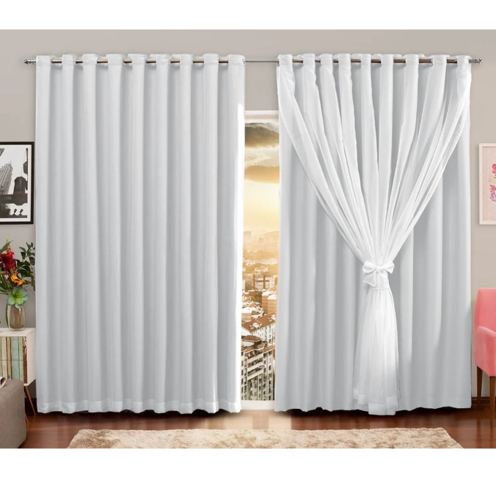 Cortina Blackout Blecaute Pvc Com Voil Tecido 2,80 M X 2,30 M Em 4 Opções De Cores - Casa Dona