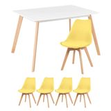 Mesa De Jantar Retangular 80 X 120 Cm Branco + 4 Cadeiras Estofadas Leda Amarelo