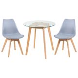 Kit - Mesa Redonda Com Tampo De Vidro 70 Cm + 2 Cadeiras Leda Cinza Claro