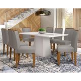 Mesa de Jantar Jasmin 1,80m com 8 Cadeiras Off White e Ipê WD25