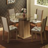 Conjunto Sala De Jantar Madesa Nanda Mesa Tampo Vidro Redondo 4 Cadeiras - Rustic/crema/hibiscos