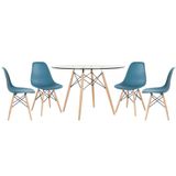 Mesa Redonda Eames 120cm + 4 Cadeiras Turquesa Turquesa