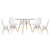 Mesa Redonda Eames 120cm + 4 Cadeiras Branco Branco