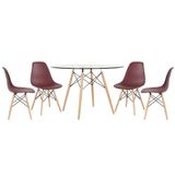 Mesa Redonda Eames 120cm + 4 Cadeiras Marrom Marrom