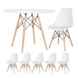Mesa Redonda Eames 100cm Branco + 5 Cadeiras Branco
