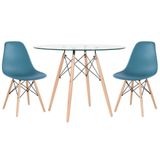 Mesa Redonda Eames 100cm + 2 Cadeiras Turquesa