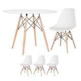 Mesa Redonda Eames 100cm Branco + 3 Cadeiras Branco