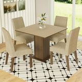 Conjunto Sala de Jantar Madesa Deise: Mesa com Tampo de Madeira e 4 Cadeiras - Rustic/Crema/Imperial