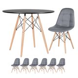 KIT - Mesa Eames 90 cm preto + 6 cadeiras estofadas Eames Eiffel Botonê - Cinza escuro