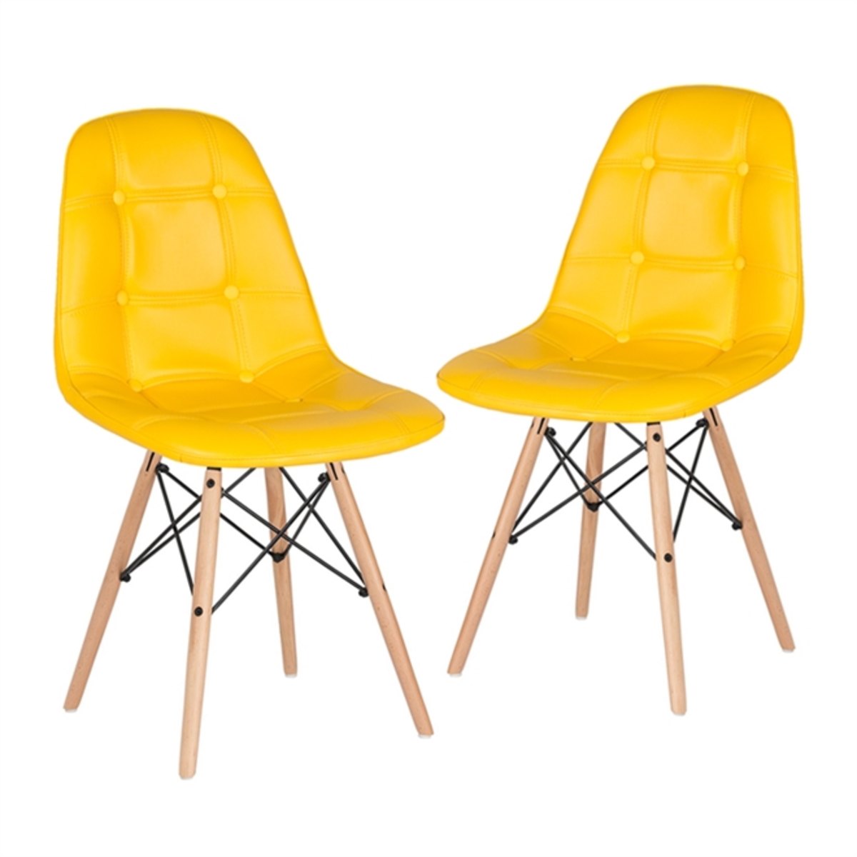 KIT - 2 x cadeiras estofadas Eames Eiffel Botonê - Madeira clara - Amarelo