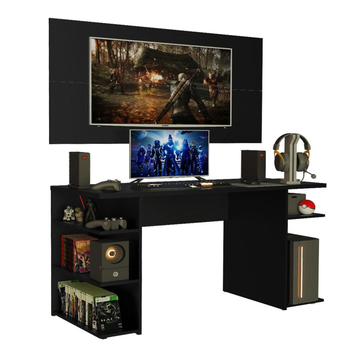 Mesa Gamer Madesa 9409 e Painel para TV até 50 Polegadas - Preto