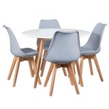 Mesa Redonda 100cm Branco + 4 Cadeiras Cinza Claro