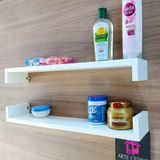 2 Prateleiras Para Organização De Produtos De Banheiro Modelo U Nicho De Parede Para Lavabo Reto Porta Xampu Mdf 55cm