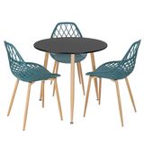 Mesa De Jantar Redonda 80 Cm Preto + 3 Cadeiras Clarice Cloe Turquesa