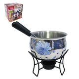 Jogo De Fondue Decorado De Inox Com 2 Garfos Panela 500ml