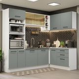 Cozinha Completa de Canto Madesa Agata 399001 com Armário e Balcão (sem Tampo e Pia) - Branco/Cinza