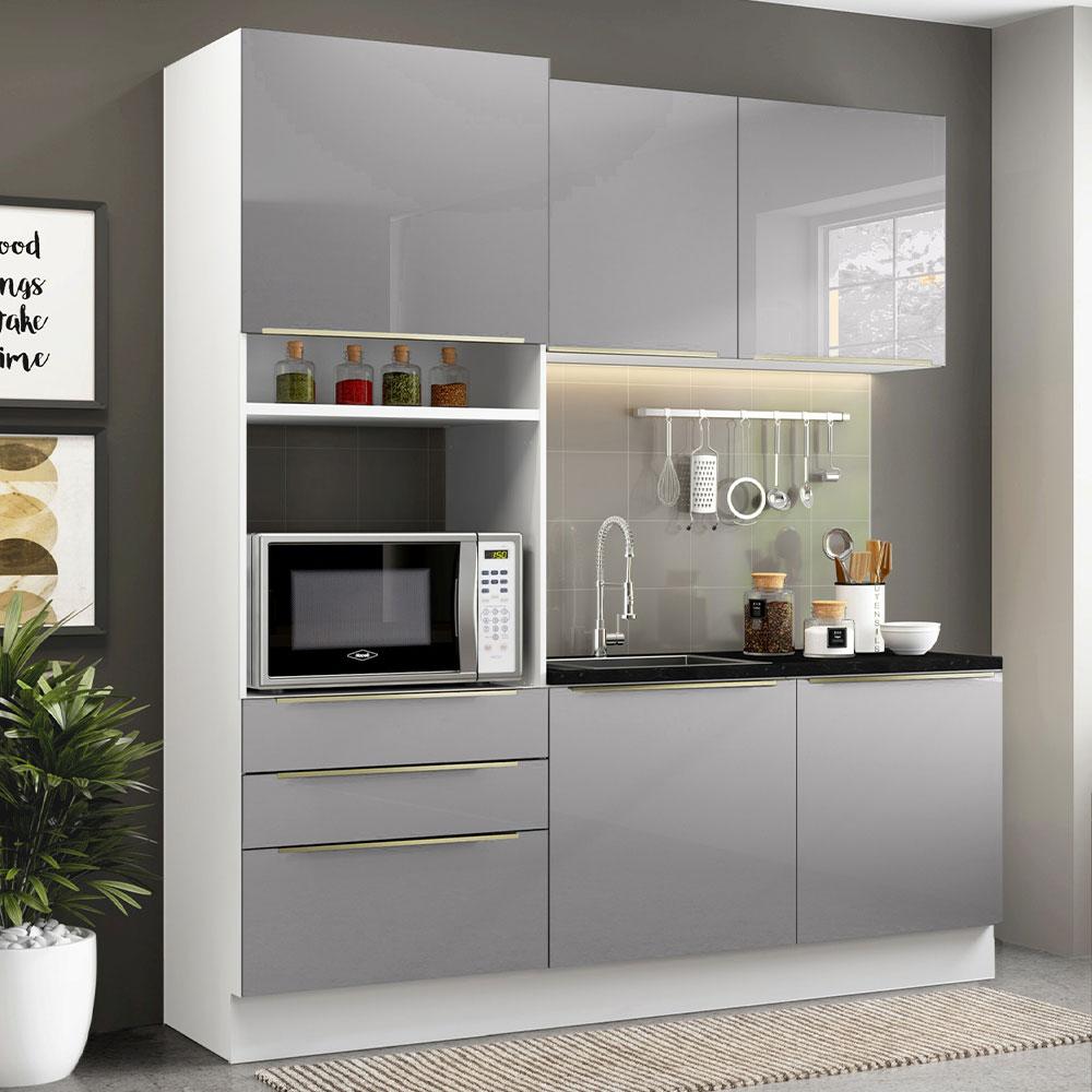 Cozinha Compacta Madesa Lux Com Armário E Balcão 5 Portas 3 Gavetas - Branco/cinza