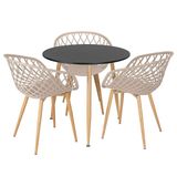 Mesa De Jantar Redonda 80 Cm Preto + 3 Cadeiras Clarice Nest Nude