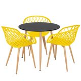Mesa De Jantar Redonda 80 Cm Preto + 3 Cadeiras Clarice Nest Amarelo