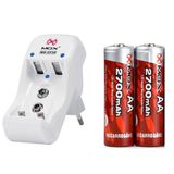 Carregador com Pilhas 2 AA Recarregável Mox 2700 mAh Bivolt