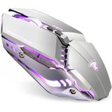 Tenmos T12 Mouse De Jogos Sem Fio Recarregável, 2.4g Silenciosos Ópticos Sem Fio Mouses Com Luz Led Mutável Compatível Com Laptop Pc, 7 Botões, 3 Dpi