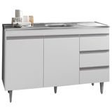 Balcão Gabinete Com Pia Inox 120cm 2 Portas 3 Gavetas Andréia Branco - Ajl Móveis