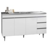 Balcão Gabinete Com Pia Inox 150cm 3 Portas 3 Gavetas Andréia Branco - Ajl Móveis