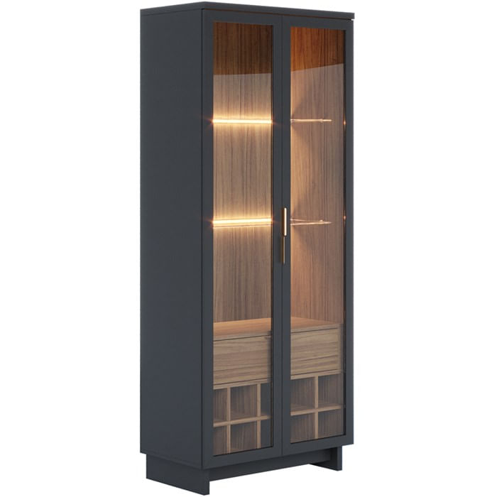 Cristaleira 2 Portas 1 Gaveta Guanabara Preto Noce Milano Clb