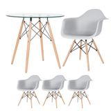 Mesa Redonda Tampo De Vidro 80 Cm + 3 Cadeiras Cinza Claro