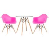 Mesa Redonda Tampo De Vidro 70 Cm + 2 Cadeiras Rosa Pink