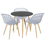 Mesa Redonda 80 Cm Preto + 3 Cadeiras Cinza Cinza